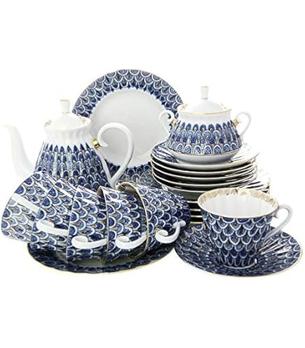 Amazon.com | Lomonosov Porcelain Cobalt Net Covered Cup Set